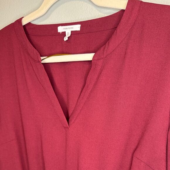 Maurice’s Maroon V-neck Tie Waist Bell Sleeve Midi Dress size Medium‎ - Picture 3 of 5